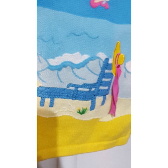 Quacker Factory Sweater Women's L Short-sleeve Pullover Appliqued Beach Blue - Picture 7 of 9